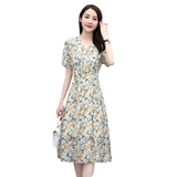 24夏气质压褶新款修身印花连衣裙，女装连衣裙，乐衣轩