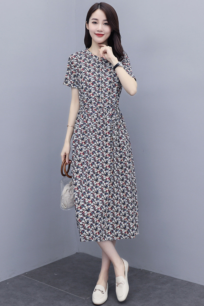 时尚潮流舒适连衣裙短袖2025年夏季休闲宽松优雅，女装连衣裙，幸运星,女装连衣裙,1D073