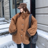 韩系甜美宽松两面穿麂皮绒羊羔毛短外套女冬新小个子加厚皮毛一体，女装皮草，2D008