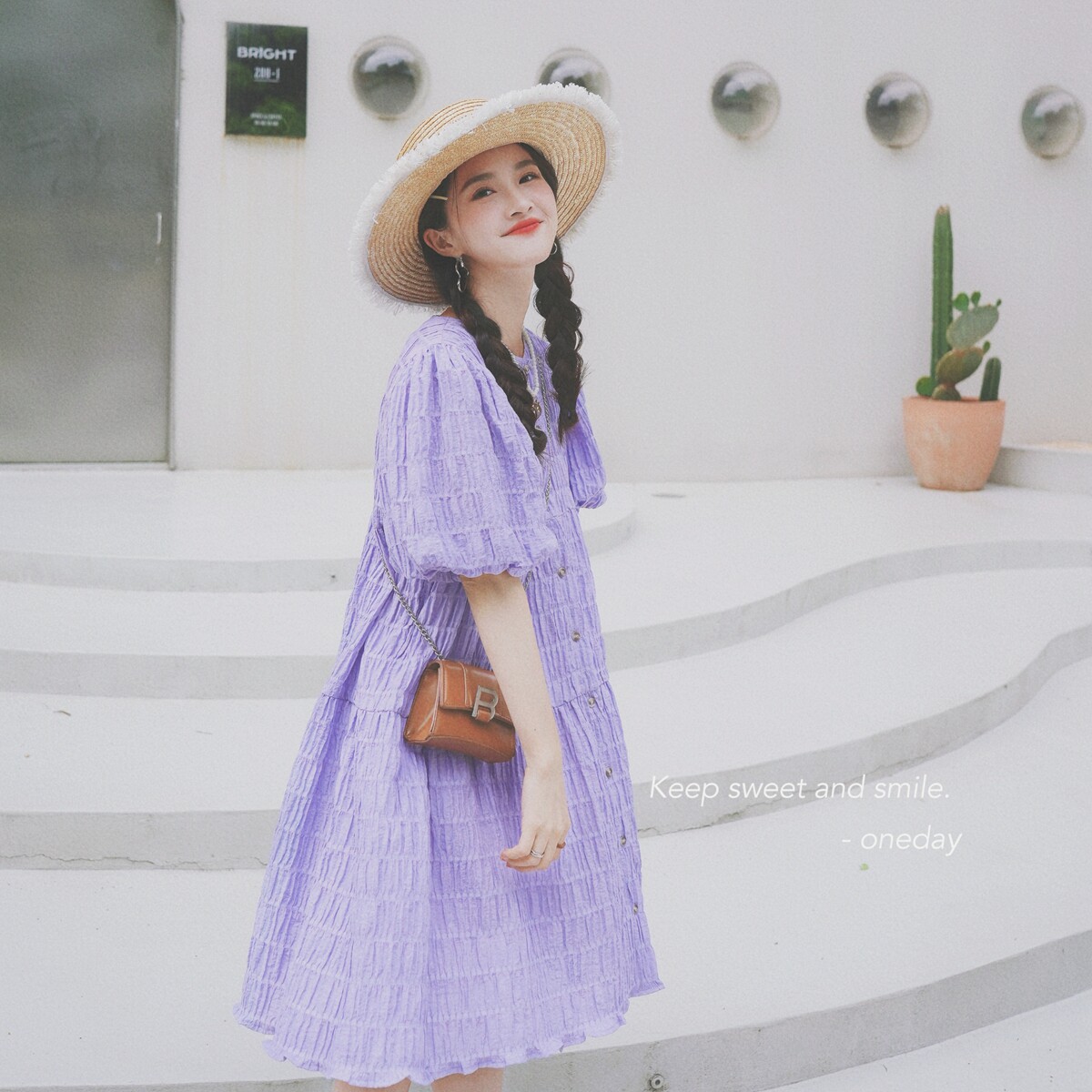【大货已出】定制肌理感紫鸢花海泡泡袖连衣裙 6616 -p120-k178图片