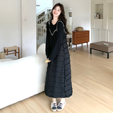 黑色假两件拼接连衣裙女2025春季新款独特设计感宽松显瘦过膝长裙，女装连衣裙，2D043