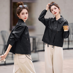 新品现货 时髦百搭皮衣女短款高级感皮夹克1C115-2527-P120-K258图片