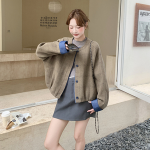 复古拼接格纹毛呢厚外套2025新款女冬小香风巨好看韩系短款呢大衣图片