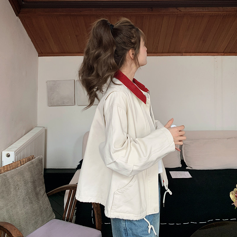 小个子学院风拼接撞色短外套女2025春季新款复古宽松时尚休闲夹克,女装短外套,2C166