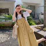 现货25夏装新款宽松慵懒风T恤+背带裙+小包包1C086-733-P150-K225，女装套装/套裙，2D044