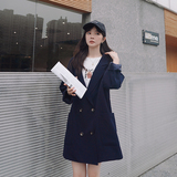 中长款西装外套女春秋新款百搭休闲港风复古西服上衣休闲高级感潮，女装风衣，2C016