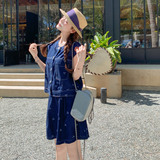 小个子盐甜系穿搭牛仔马甲套装女夏新款轻薄休闲显瘦短裤两件套，女装套装/套裙，2C307