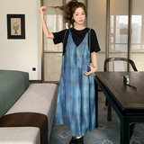 现货款号6166数码印花假两件连衣裙P115K168，女装连衣裙，2D043