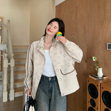 韩版印花休闲风衣外套女2025春秋季新款宽松显瘦流行炸街夹克上衣，女装短外套，2C266