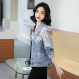 高街2025年春季拼接做旧超短时尚牛仔外套女显瘦街头长袖短款上衣，女装牛仔外套，自然秀，女装短外套，自然秀