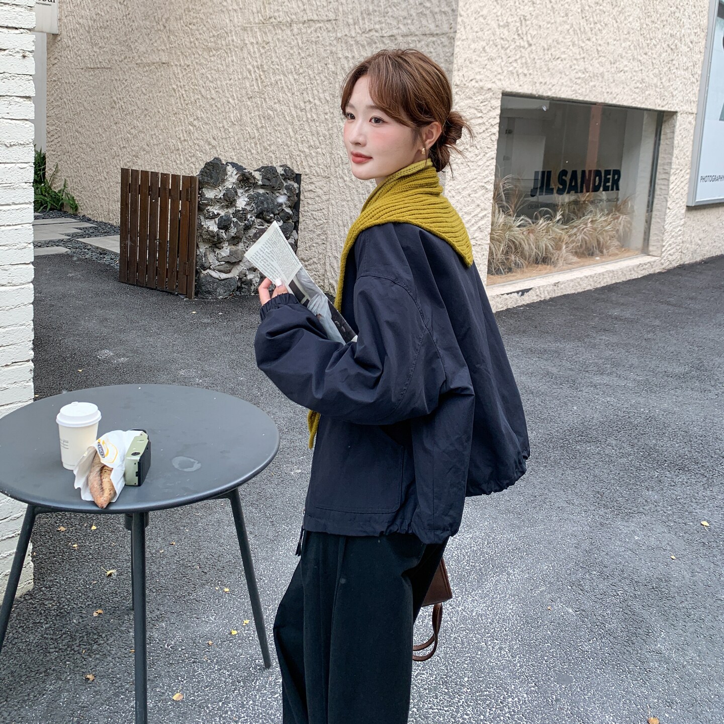 深蓝色韩系针织披肩短款棉服外套女2025冬小个子休闲保暖圆领棉衣,女装棉衣/棉服,2C166