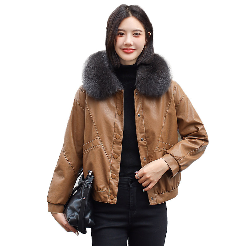 现货加绒加厚皮衣棉服可脱卸真狐狸毛领2C233-8126-P205-K299,女装皮衣,2C233