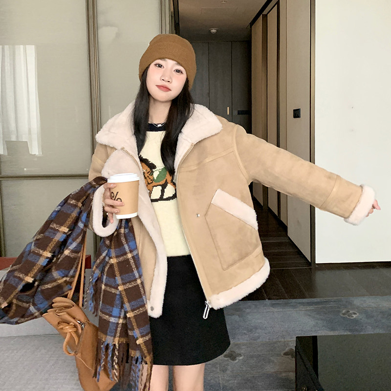 [现货] 秋冬新款 女麂皮绒皮毛一体羊羔毛外套女P190 K288图片
