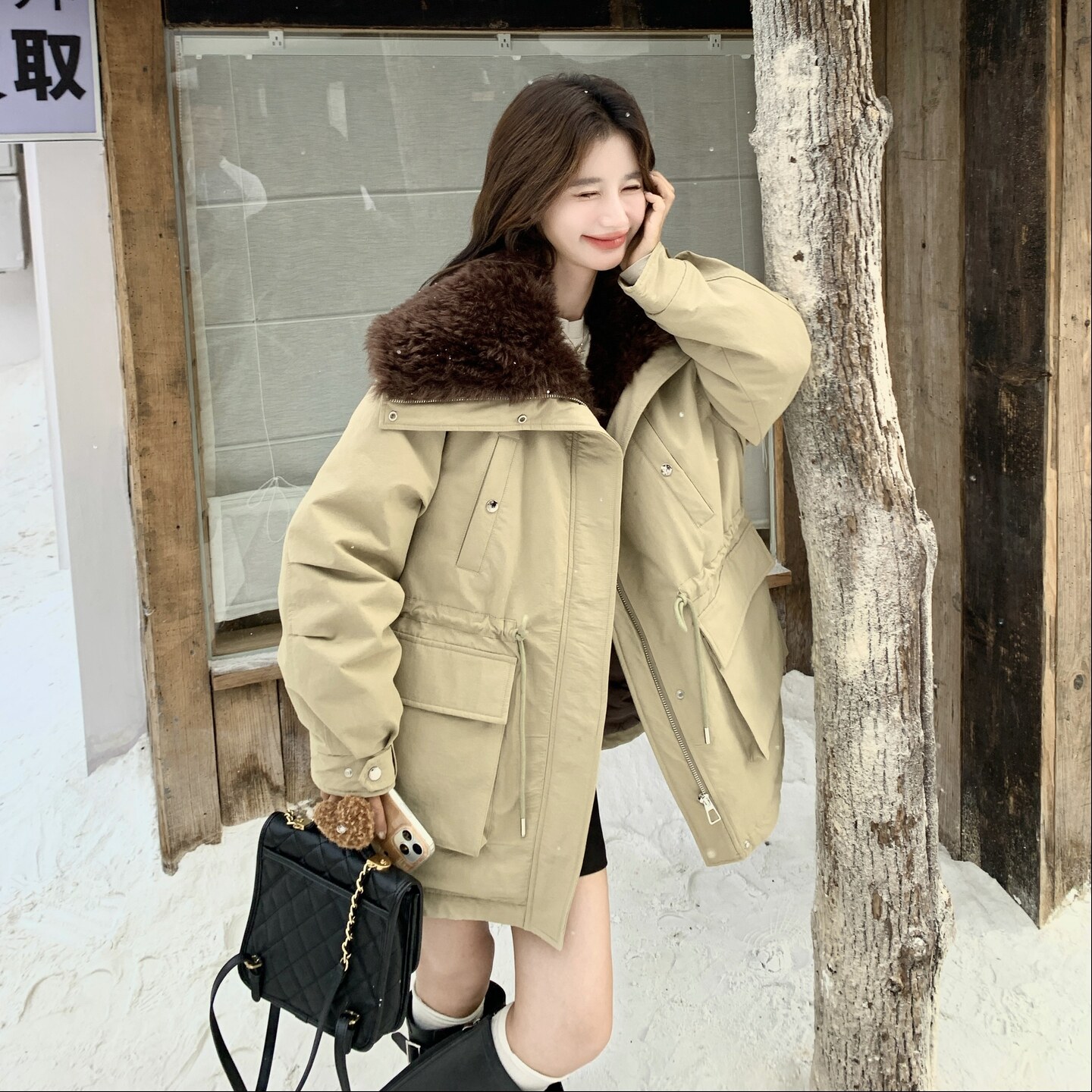 (90绒)工装风中长款派克服女冬季收腰加厚羽绒服外套6601P295K458图片