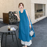 蓝色叠穿波点阔腿裤连衣裙套装女夏日绝美两件套流行独特漂亮超火，女装套装/套裙，2C277