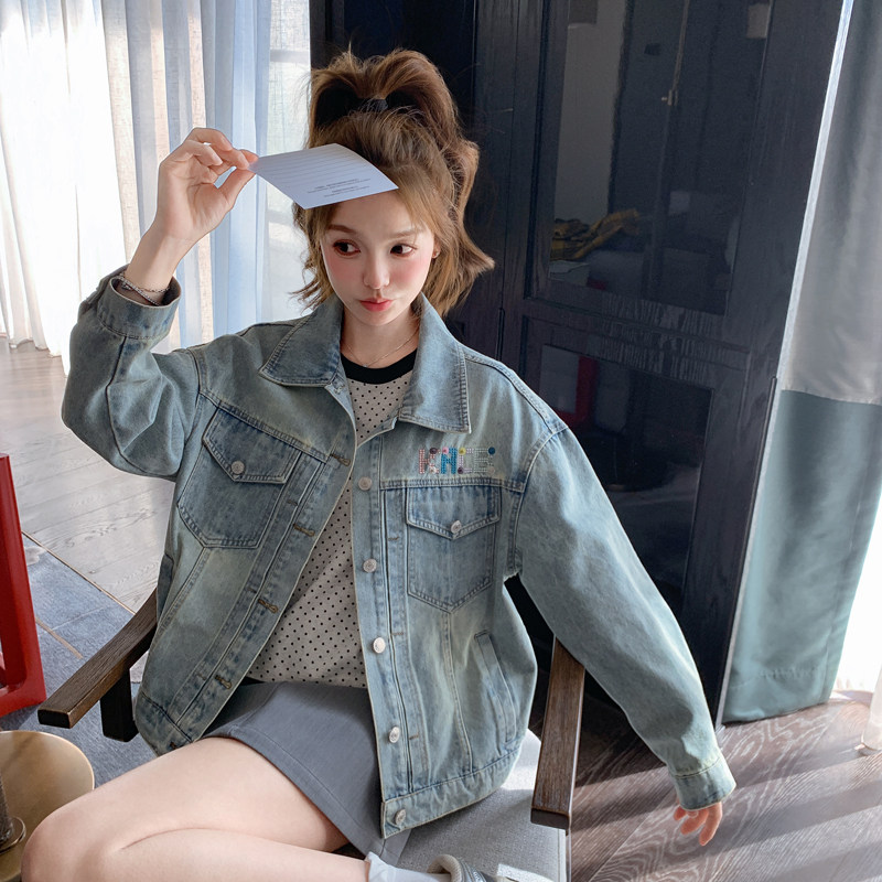 复古美式牛仔短外套女春秋2025超火好看高级小众减龄工装夹克上衣,女装短外套,2C266