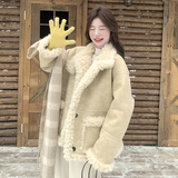 奶黄色麂皮绒2025冬季新款皮毛一体羊羔毛外套8696-P195-K278，女装短外套，2B222