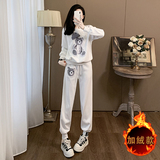 小熊圆领卫衣束脚卫裤加绒两件套潮，女装套装/套裙，2C310