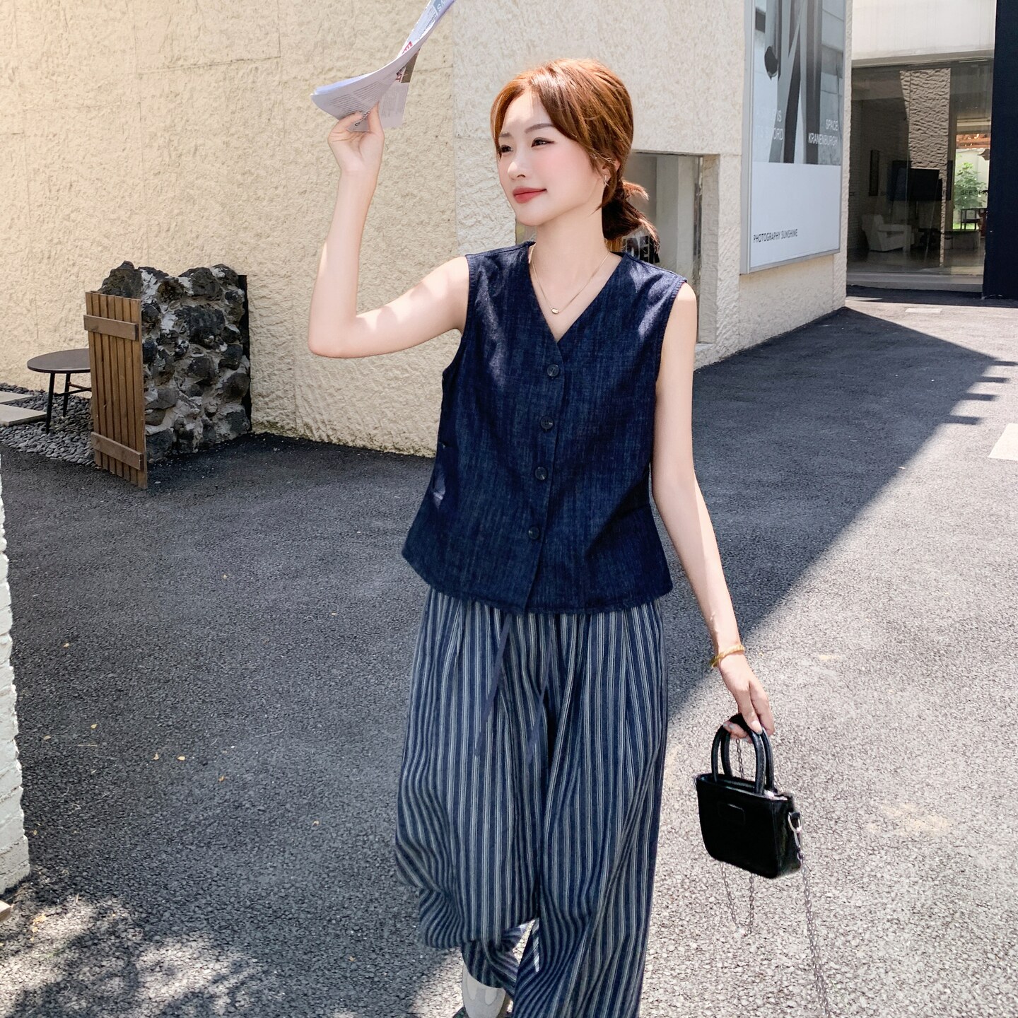 INS风轻熟风休闲复古时尚休闲风时尚套装印花夏季短袖牛仔直筒,女装套装/套裙,2C277
