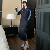 女春季拼接色花瓣衣领卫衣长半身裙两件套洋气潮，女装套装/套裙，2C310