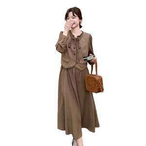 卡其色时尚套装裙女2025春季新款抽绳夹克上衣显瘦半身长裙两件套图片