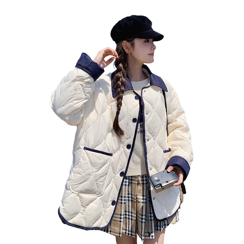 高级感超好看米白色短款轻薄菱格羽绒服女冬2024新款90白鸭绒外套,女装羽绒服,2C320