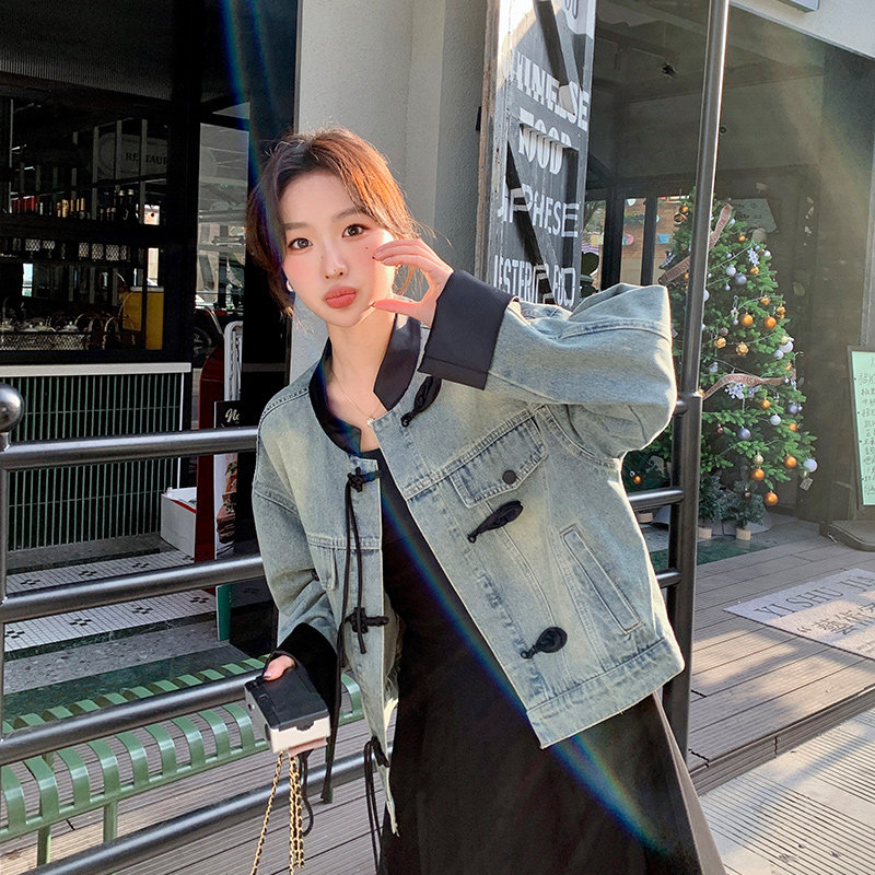 现货2025春季女装新款风盘扣牛仔外套百搭休闲女短款外套,女装短外套,2C233