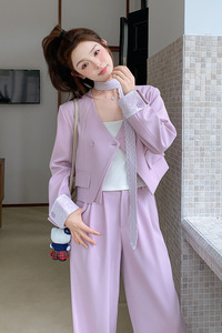 【加色！现货】秋装新款蕾丝拼接西装外套女西服西裤套装图片