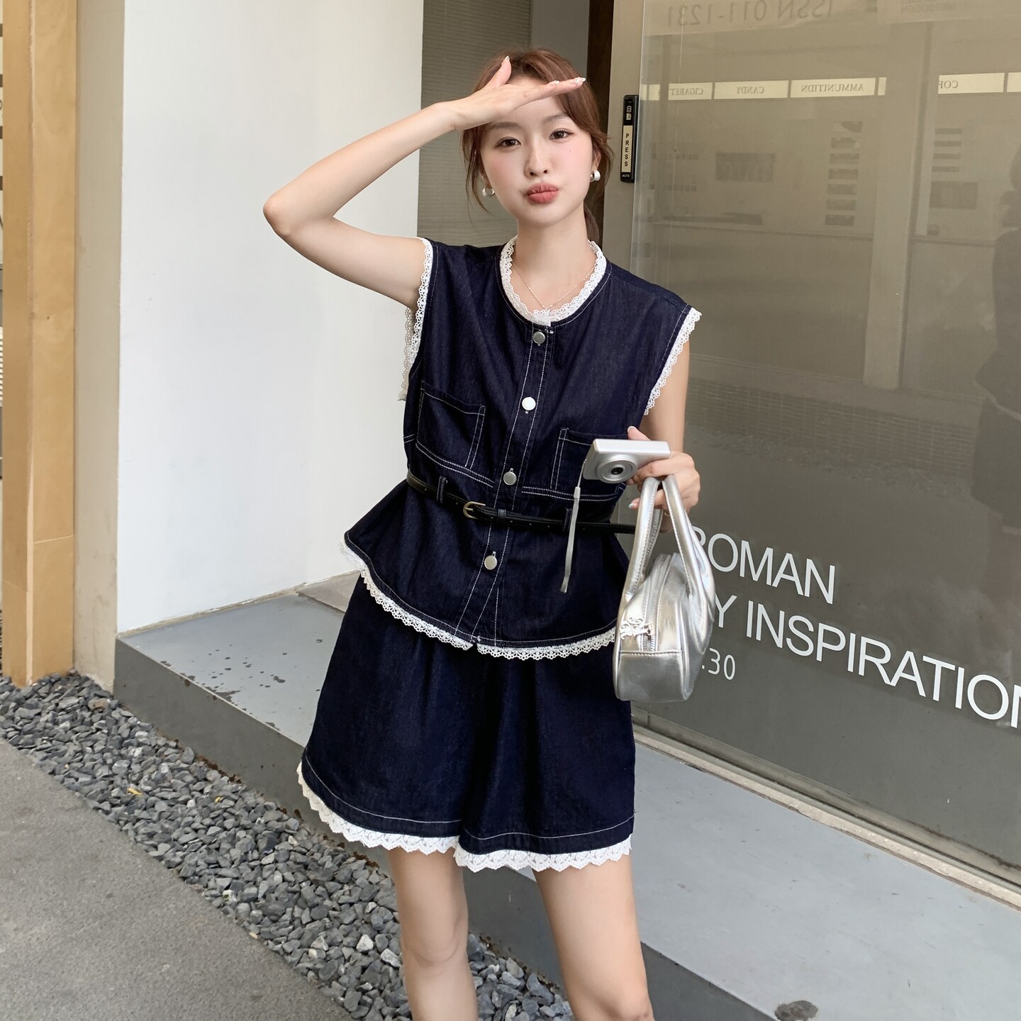 2025夏季新款蕾丝拼接牛仔套装女时尚两件套2C325-A8812P145K208,女装套装/套裙,2C325