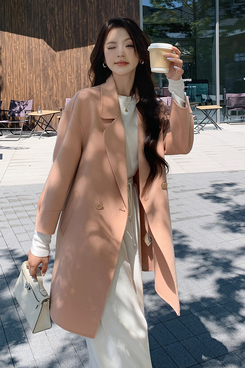 时尚粉色100羊毛双面羊毛呢外套大衣P265(大货已出）,女装毛呢外套,2C291