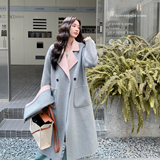两面穿双色设计感面羊绒大衣女中长款2025新款宽松围巾羊毛呢外套，女装毛呢外套，2C030