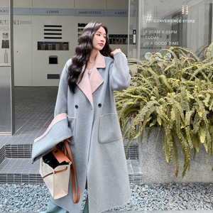 两面穿双色设计感面羊绒大衣女中长款2025新款宽松围巾羊毛呢外套图片