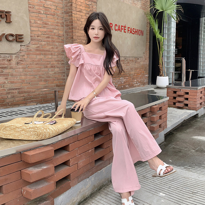 2025夏季新款套装飞飞袖蝴蝶结韩版松紧腰套装图片