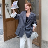 新品格纹宽松拼接西装外套2C259-9962-P155-K228，女装西装，2C259