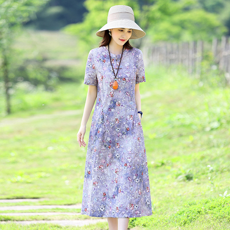 棉麻新款连衣裙2025年宽松休闲洋气妈妈连衣裙，女装连衣裙，新感觉,女装连衣裙,新感觉
