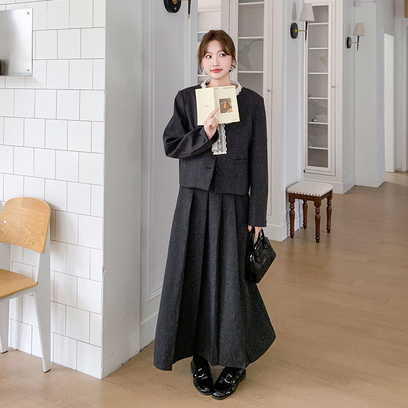 小香风蕾丝拼接外套半身裙套装女2025春秋季新款高级感气质两件套,女装套装/套裙,2C009