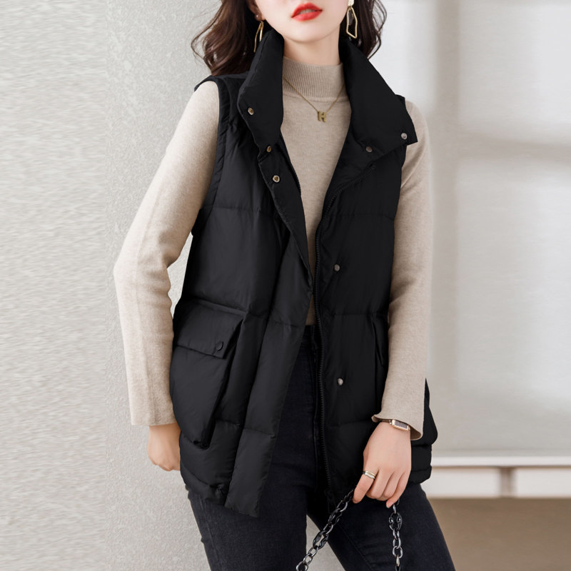 小个子羽绒马甲女2025年冬季新款文艺复古坎肩宽松背心马甲上衣,女装羽绒服,蓝朵琳