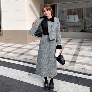 韩版气质小香风羽绒内胆套装女2025冬季新款显瘦加厚半身裙两件套图片