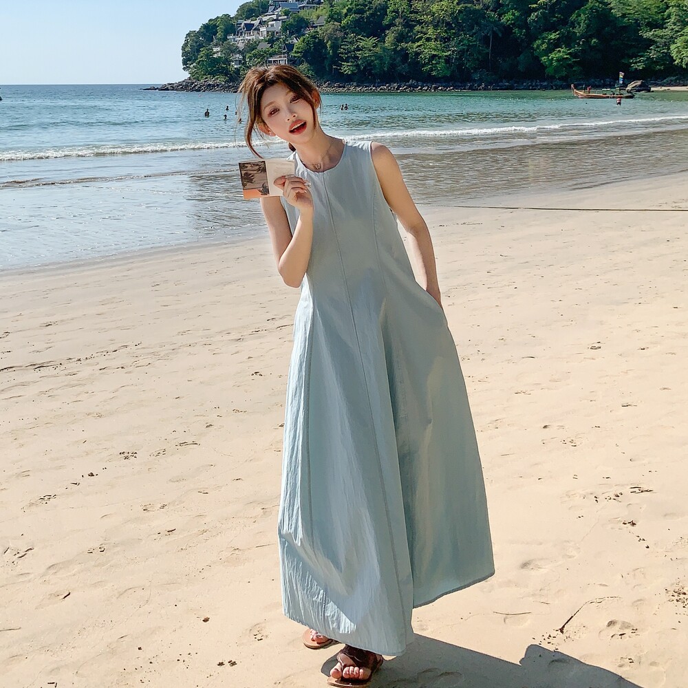 现货！2025夏装新款流行湖蓝色连衣裙2C109-8805-P130-K198,女装连衣裙,2C109