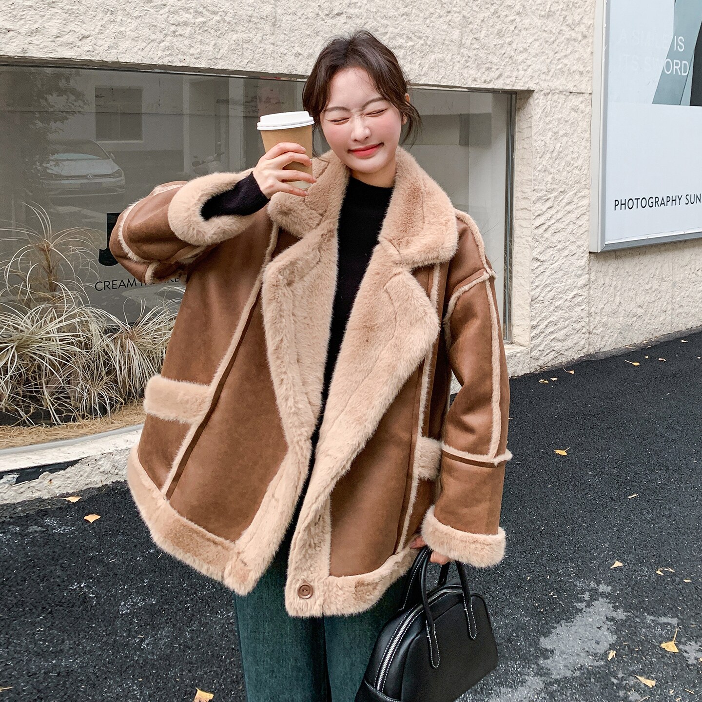 时尚气质穿搭皮毛一体羊羔毛外套女2025冬季新款加厚保暖棉衣棉服,女装棉衣/棉服,2D036