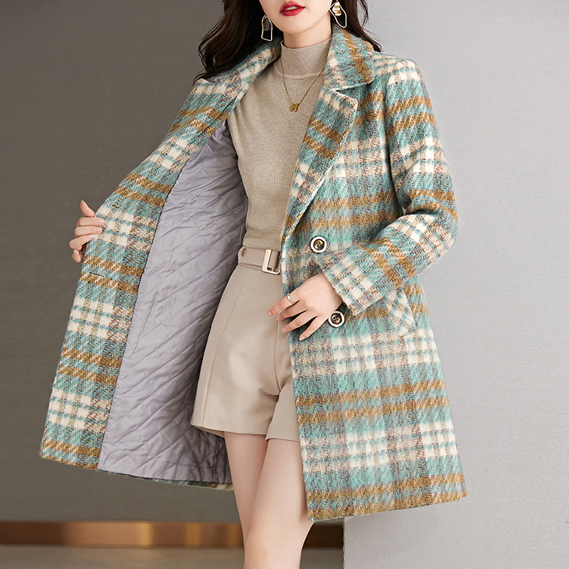 时尚翻领双排扣加棉呢料大衣,女装棉衣/棉服,乐衣轩