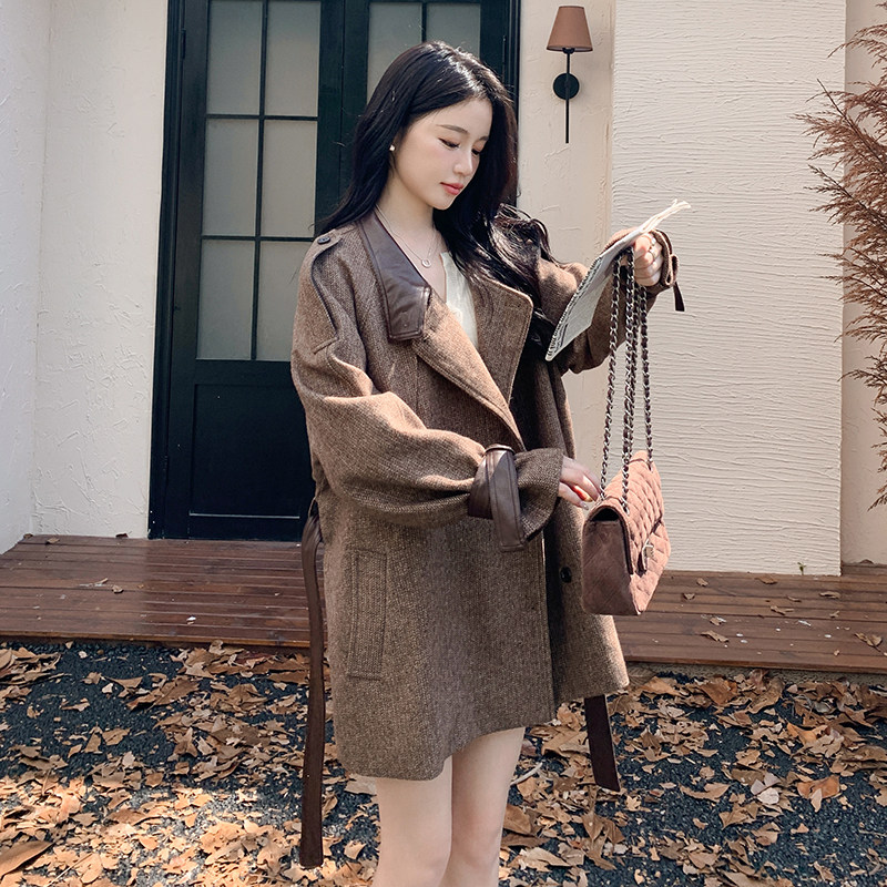美拉德高级感毛呢风衣外套女2024秋冬新款超好看休闲时尚呢子大衣图片