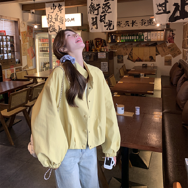 ｛数据超好｝现货春秋新款奶黄色短外套休闲时尚上衣外套,女装短外套,2D146
