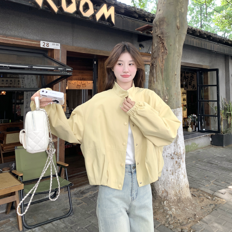 ｛数据超好｝现货春秋新款奶黄色短外套休闲时尚上衣外套,女装短外套,2D146