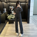 春季新款女连帽拉链开衫卫衣直筒裤两件套潮，女装套装/套裙，2C310