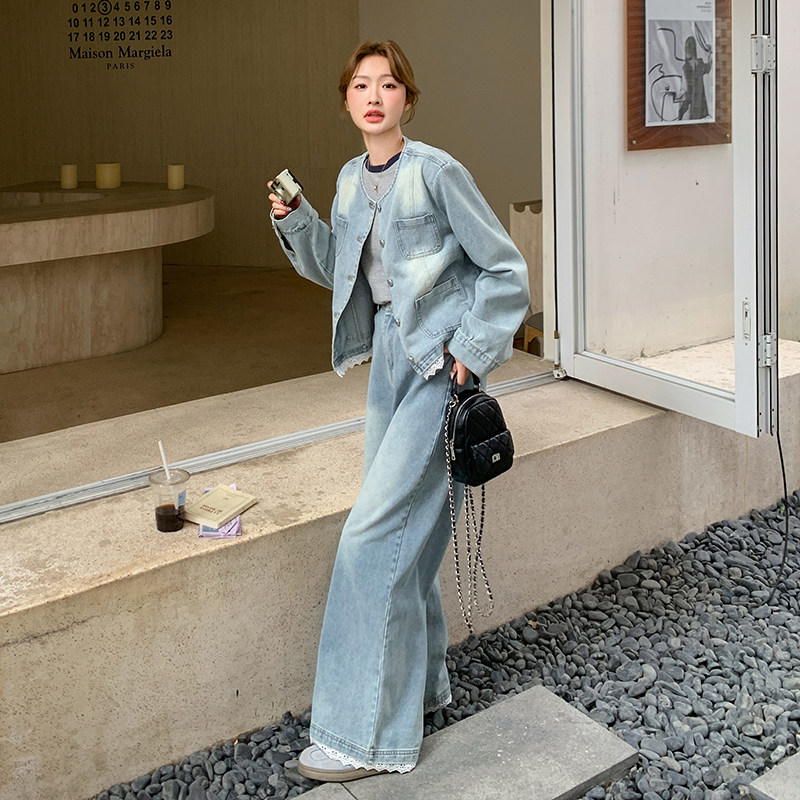 【现货新款】重工水洗牛仔镶花边组合套装2C277-6607-P195-K288,女装套装/套裙,2C277