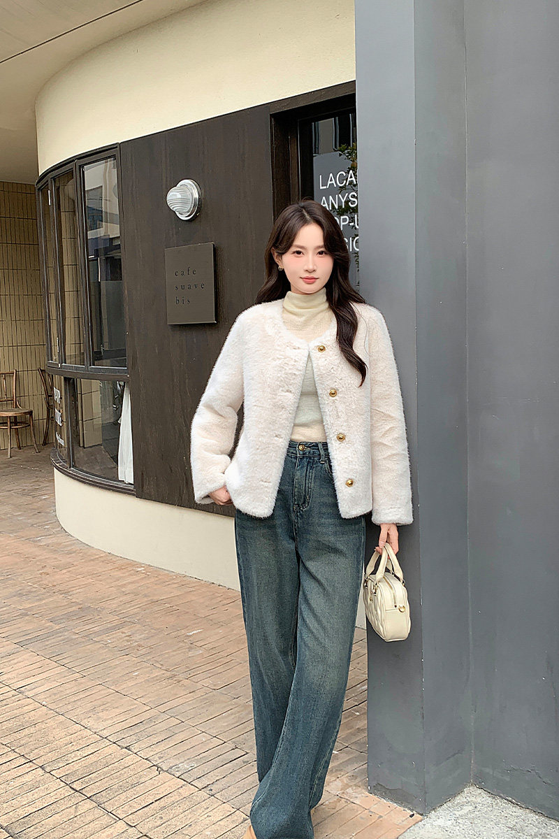 2025冬装新款高级感仿水貂皮毛一体环保毛长袖外套,女装皮草,2C091