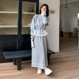 新品灰色慵懒风蕾丝卫衣开叉半身裙时尚套装5861-P150-K218，女装套装/套裙，2C159