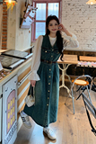 港风复古无袖牛仔连衣裙女2025春季新款学院风减龄收腰显瘦背心裙，女装连衣裙，2C022