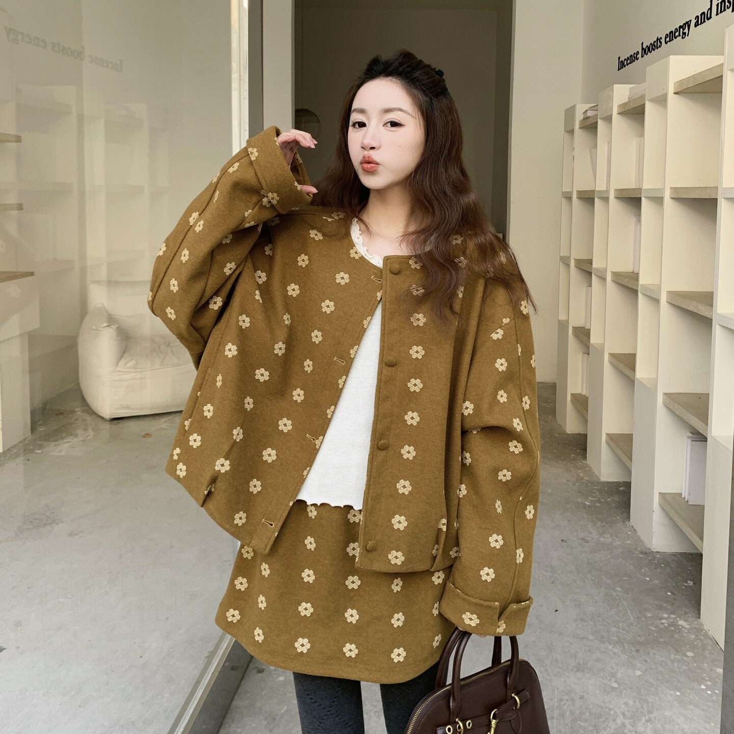 春季新品【已出货】印花针织套装p195k308,女装短外套,2C321